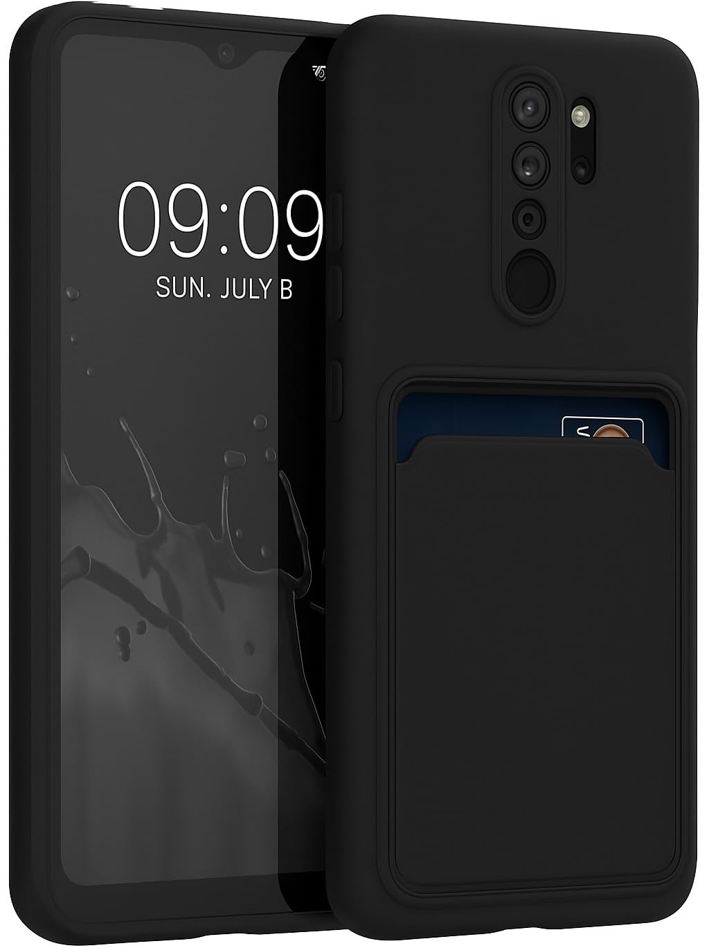 Soft Silicone Case Cover with Card Holder Compatible with Redmi Note 8 Pro, Soft Fashion Design Wallet Case (Black)