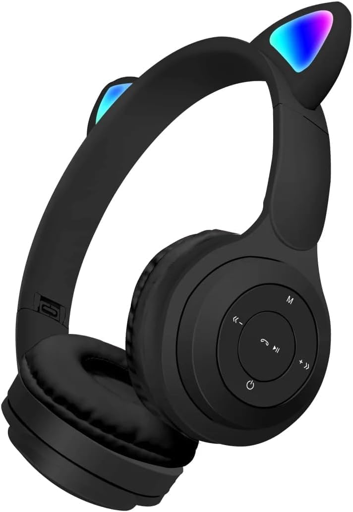 Nopatia Wireless Bluetooth Over Ear Headphones, Foldable Headset with Built-in Microphone and LED Light Up Light, Support Wired Mode for iPhone, iPad, Samsung, PC for Kids and Adults (Black)