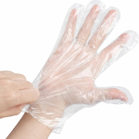 100 Pieces Disposable Plastic Gloves – Clear, Food Safe, Multipurpose Use for Cooking, Cleaning & Hair Coloring, One Size