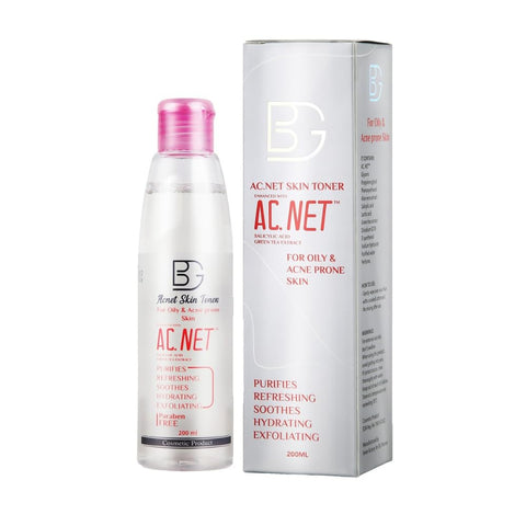 BG AC.NET Skin Toner – 200 ml - anti-bacterial -With Panthenol - Aloe Vera Extract - Lactic Acid & - Minimizes Pores - Prevents Breakouts - And Hydrates Skin