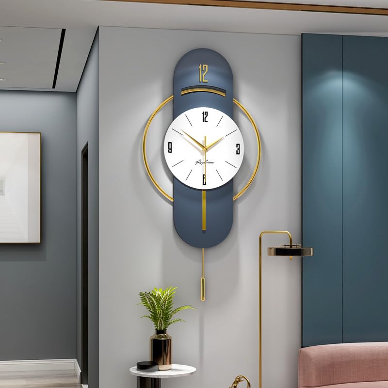 DISHIN Home Decoration European Wall Clock Crystal Luxury Living Room Creative Personality Art, Metal, Blue, 62 * 37 * 6.8 Centimeters,Analog (Antique)