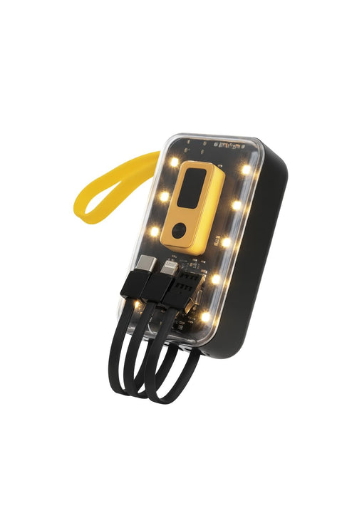 G-Power GP-PB015 10000mAh LED Light Transparent Power Bank – 22.5W Fast Charging, LED Indicator, Built-In Cables, USB & Type-C Ports – Black