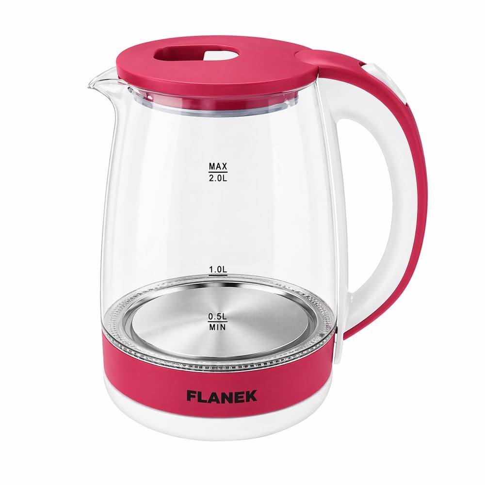 Flanek Electric Glass Kettle 1500W Fast Boil LED Light Model 2.0L - Red - A1-366