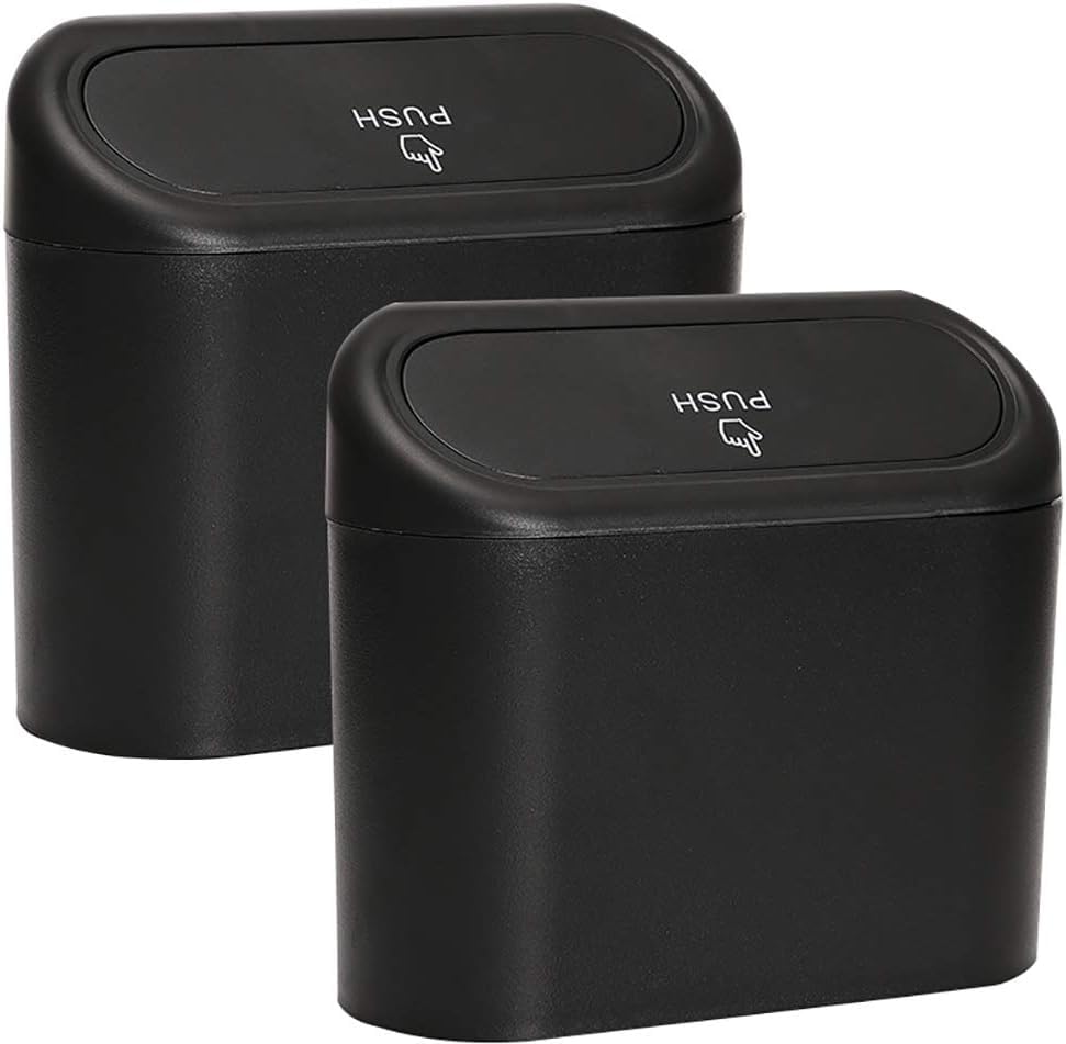 Car Trash Can with Lid, Multifunctional Garbage Organizer, Hanging and Leakproof Small Can for Cars, Homes, Offices, Black - 2 Piece - KaberTrade