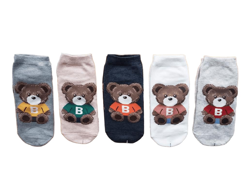 6 Pairs Bear Print Socks for Girls and Boys, Multicolor, Fashion and Unique