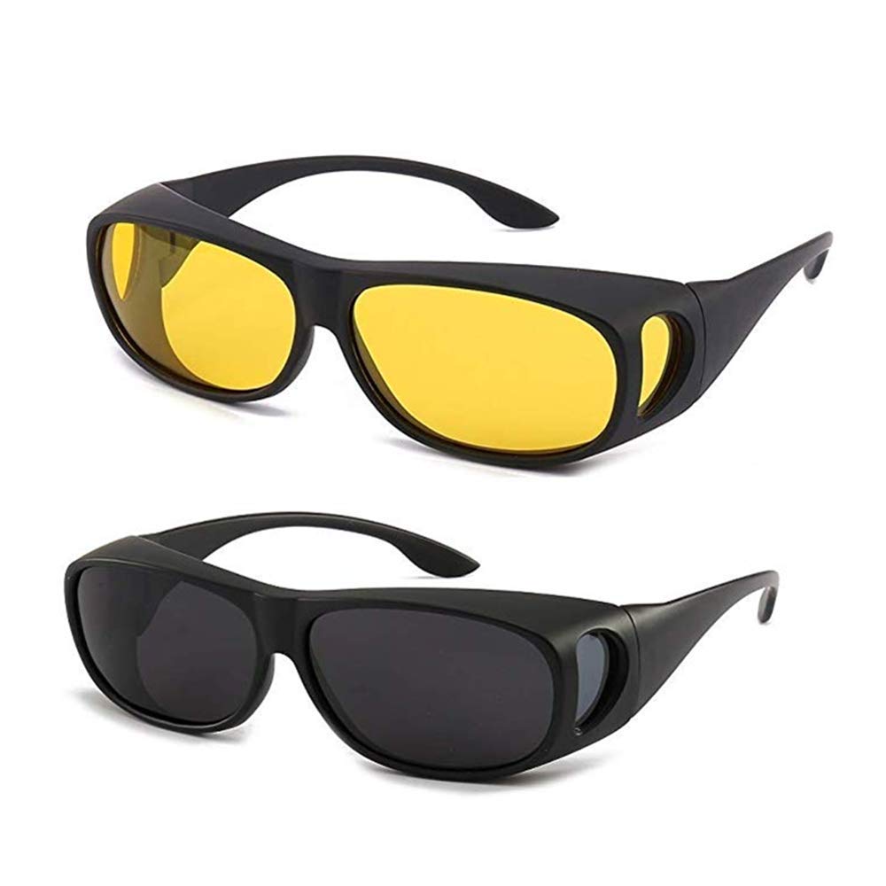 2Pcs Night Vision Driver Goggles, Unisex HD Vision Sun Glasses Car Driving Glasses UV Protection Polarized Sunglasses Eyewear