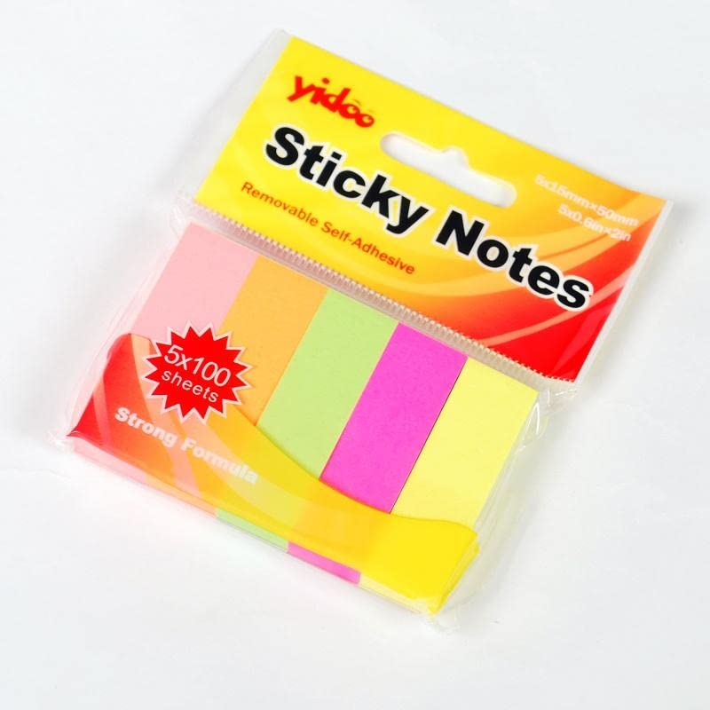 Y02-5 100-Sheets Sticky Notes 5-Pack, 50 mm x 15 mm Size
