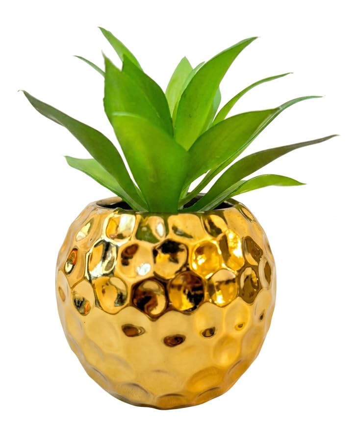 Artificial Potted Plant Gold Pineapple Glossy Embossed Porcelain Home Decor Luxury Desk Shelf Coffee Table Indoor Artificial Plant Modern Realistic