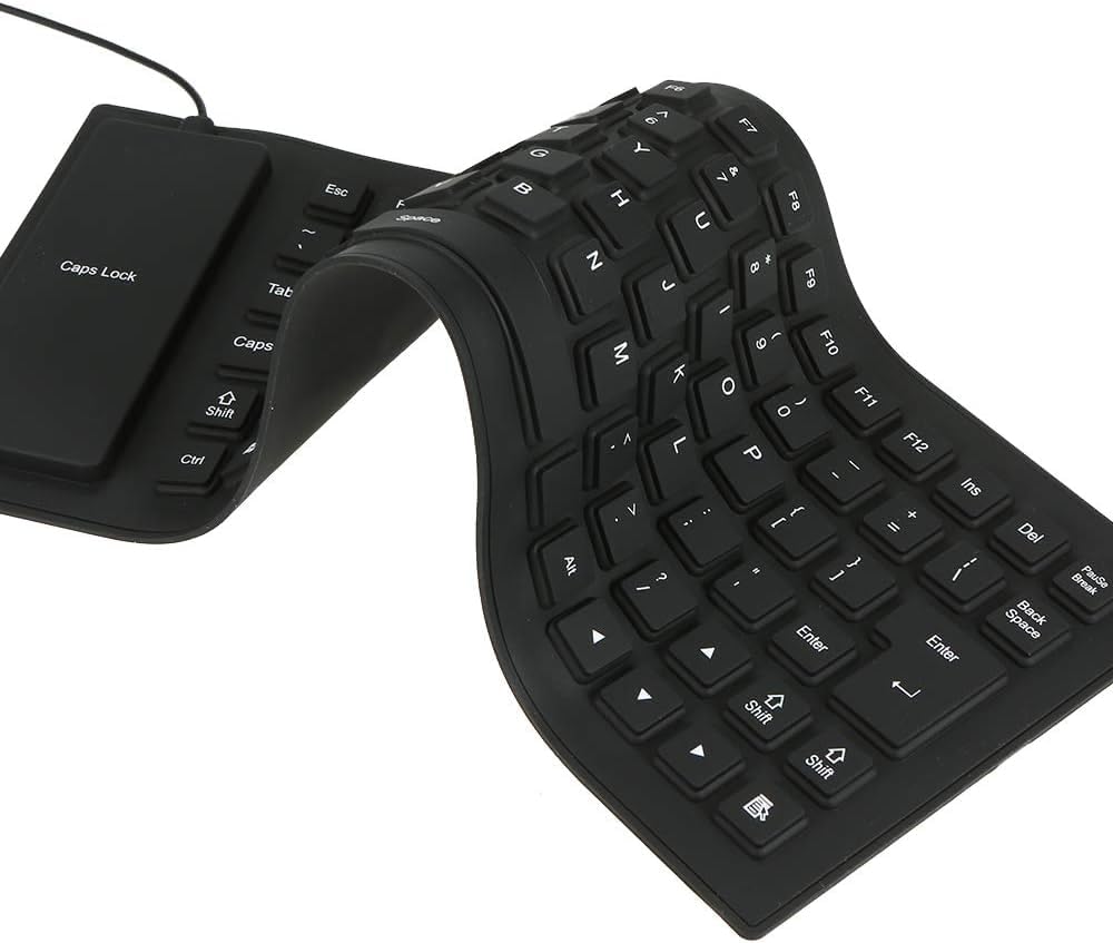 Flexible-USB Waterproof Keyboard Silicone Gel Flexible Foldable 85 Keys Arabic and English Keyboard Button Cover Soft Rubber for PC Laptop Black