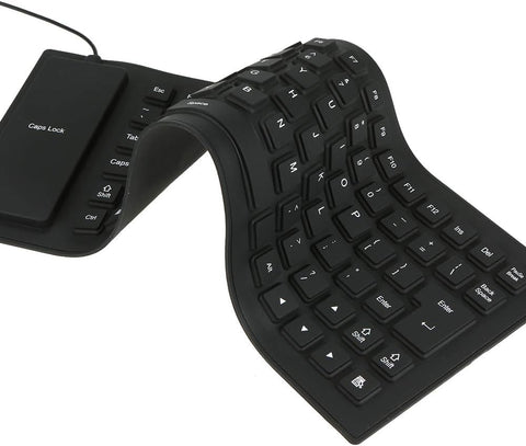 Flexible-USB Waterproof Keyboard Silicone Gel Flexible Foldable 85 Keys Arabic and English Keyboard Button Cover Soft Rubber for PC Laptop Black
