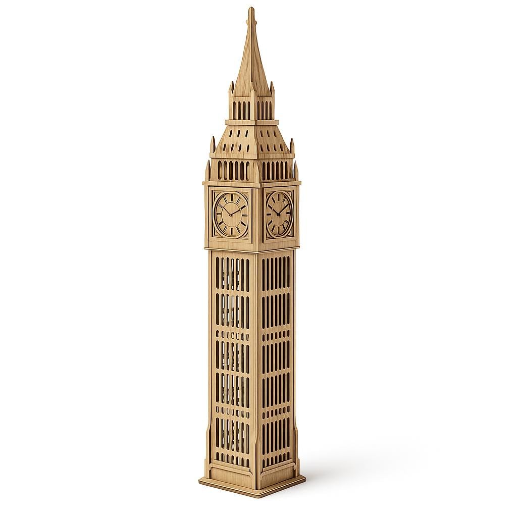 Big Ben Wooden Tower Clock, Architectural Decoration Model, 60cm Height, 12cm Width, Classic Design