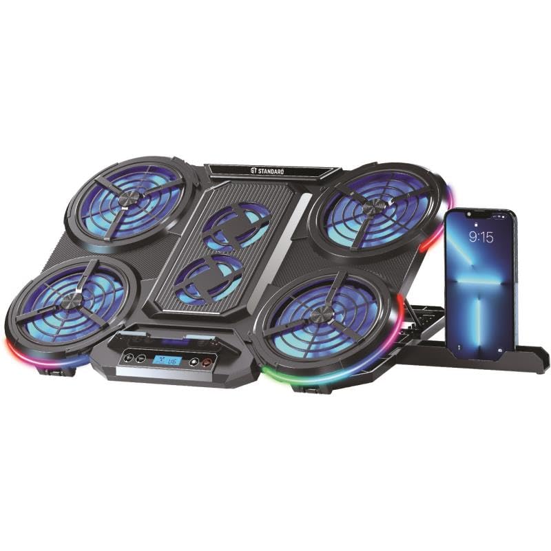 LapTop Cooling Pad iCE 08 - 6 Quiet Fans with RGB (4x120mm 2x70mm) - With Speed Control (250:1000 RPM) - USB Power & HUB - Phone holder