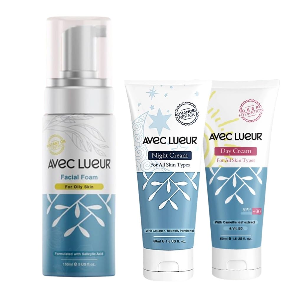 Skin Care Routine | Oily and Combination Skin | Night Cream 50 Ml Facial Foam 150 ML Sun Protection SPF30 50 ML