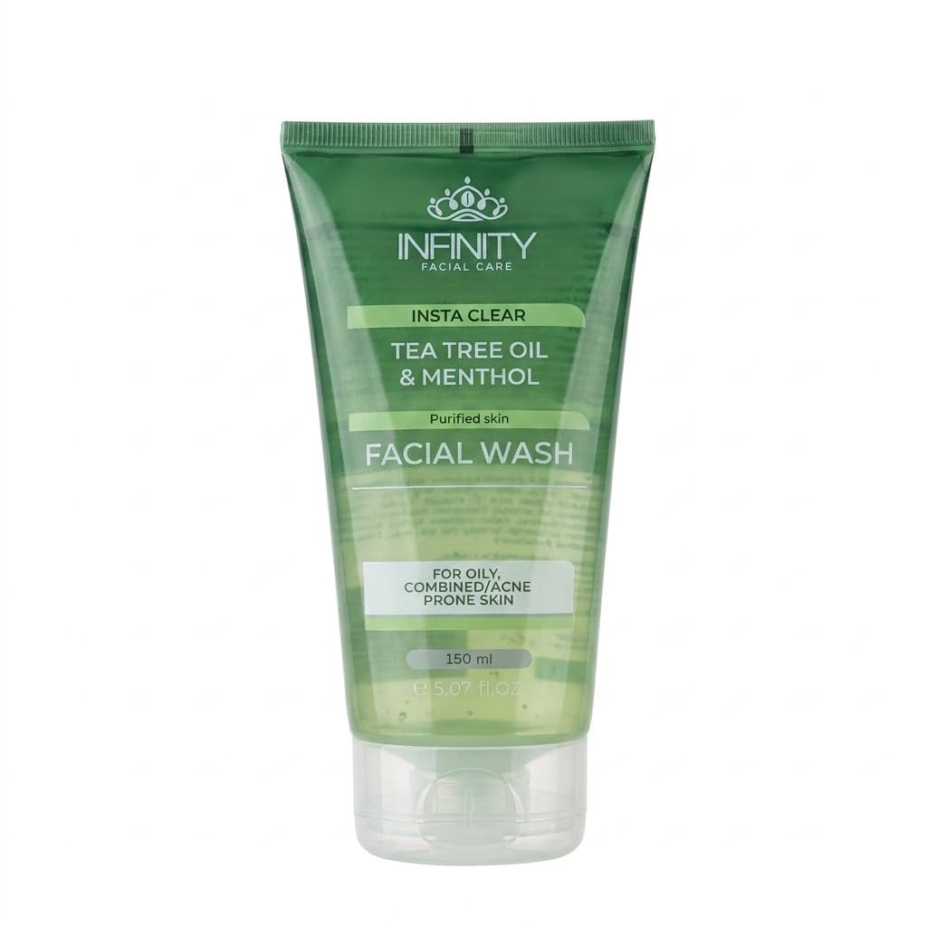 Infinity Insta Clear Facial Wash for Oily & Acne-Prone Skin, 150ml with Tea Tree Oil, Menthol & Salicylic Acid for Blackhead Control and Deep Pore Cleansing
