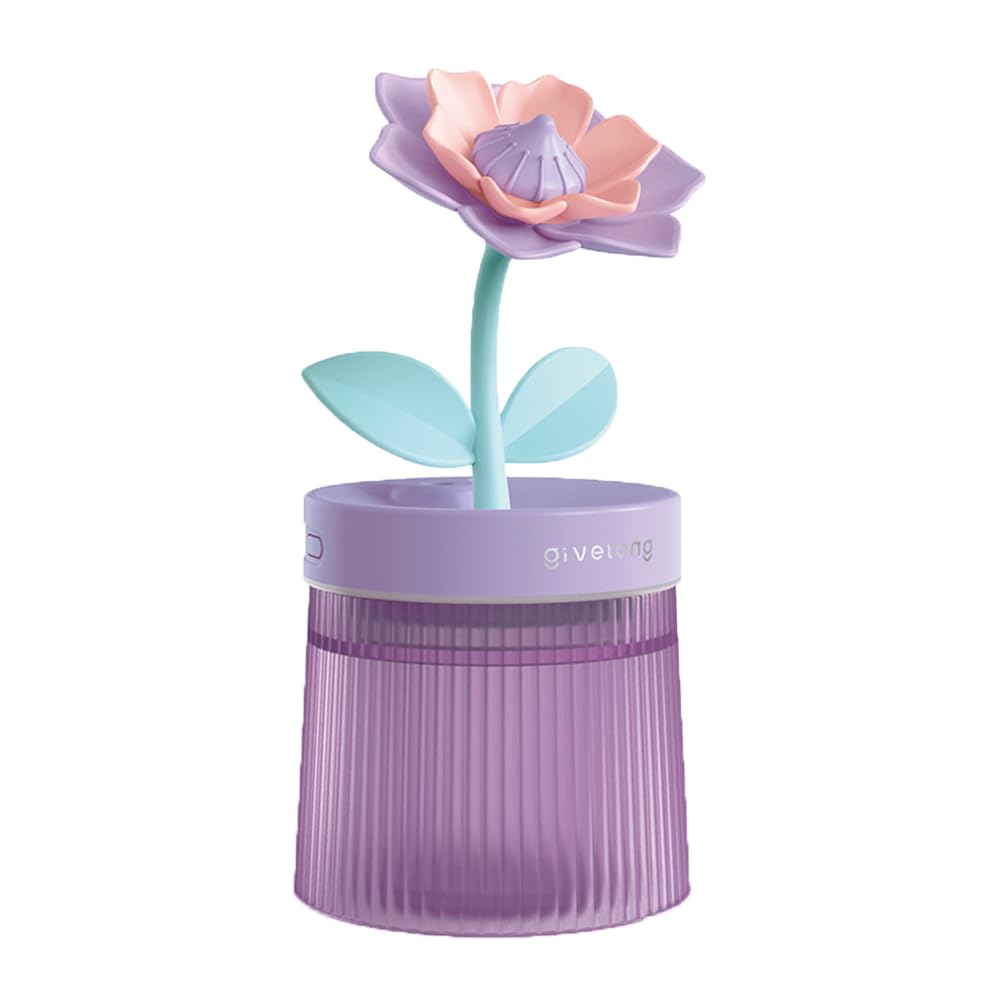 Home Humidifier,260mlCool Mist Humidifier,essential oil diffusers,2 in 1 Portable LED Air Humidifier Desk Lamp,USB Rechaegable Eternal Flower Humidifier Office (Gardenia Purple)