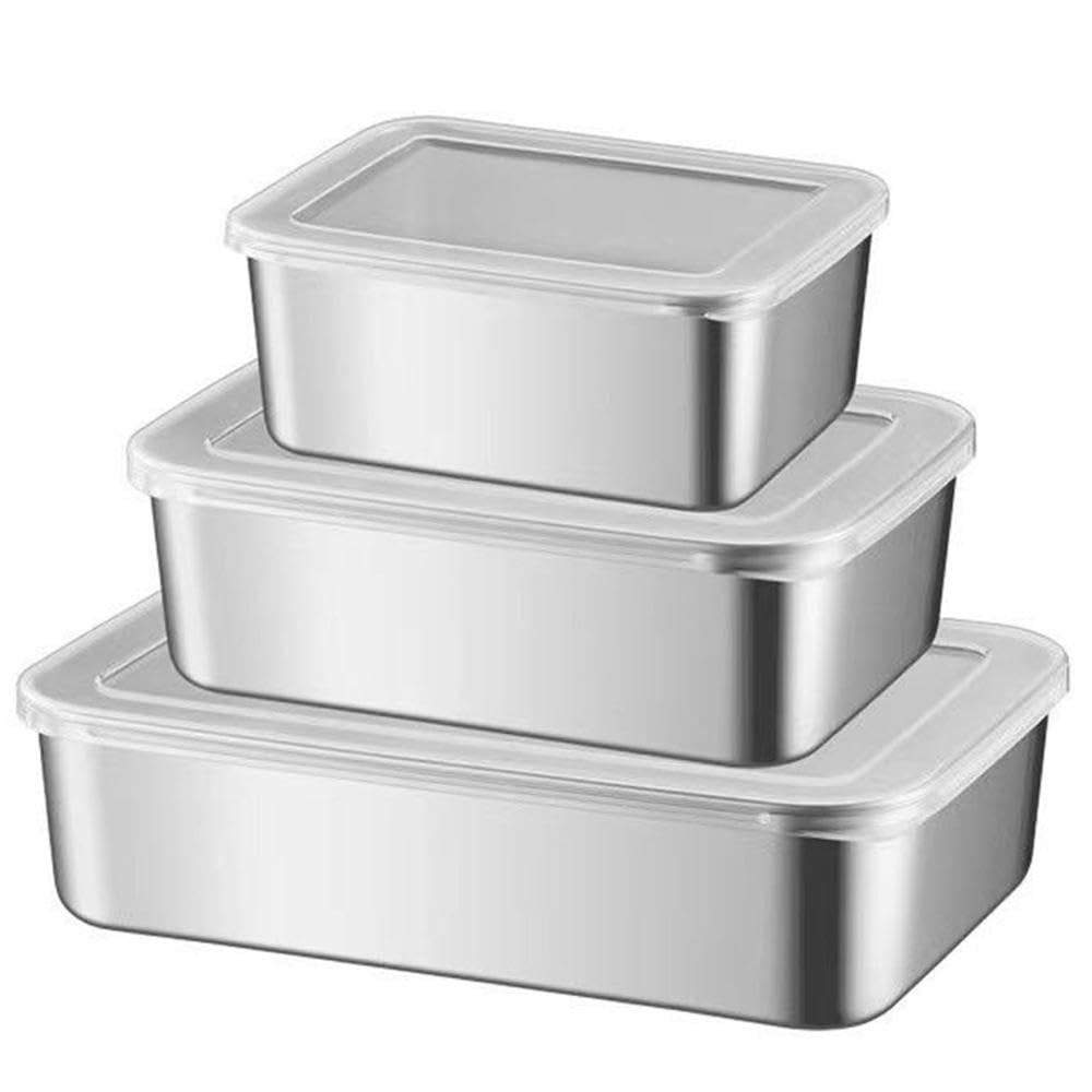 Compact Kitchen Tins - Space-saving stainless steel boxes in a trio of sizes, perfect for small apartments, ensuring hygienic food handling and rust-free storage, helping you maximize fridge spacewhil