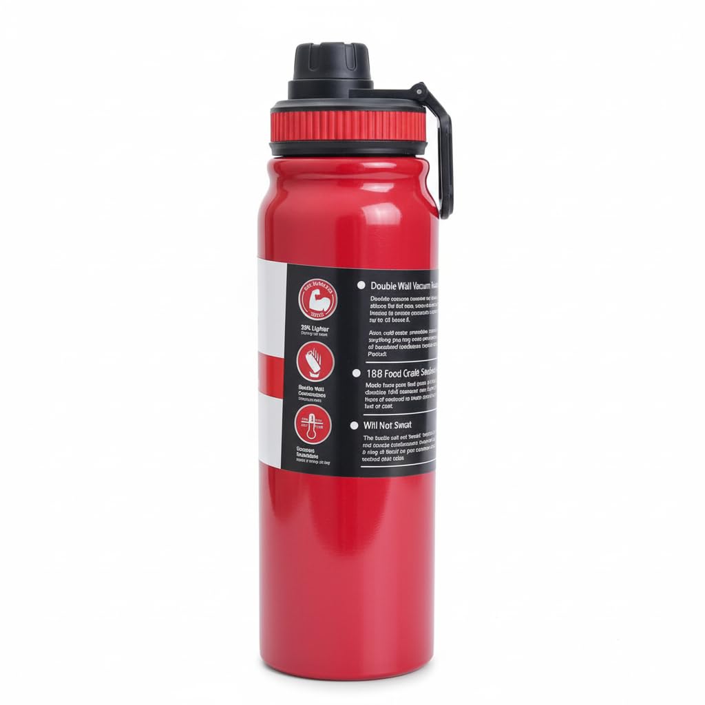1000ml Stainless Steel Thermal Bottle – Double Wall Vacuum Insulated Water Bottle – Keep Hot & Cold Long – Light and Easy to Carry for Sports, Trips, and Work (Red))
