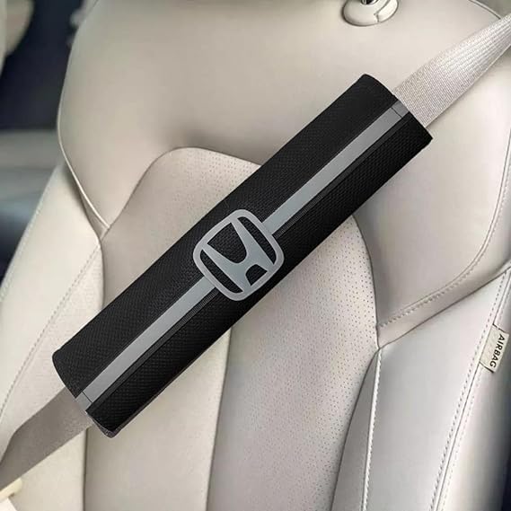 Leather Car Seat Belt Cover (Photography Belt Reflector) Compatible with Honda 2 Pieces, Black