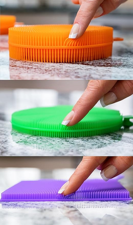 3 Pieces Silicone Sponge Quick Dry Reusable Kitchen Washing Fruit Washing Sponges Multifunctional
