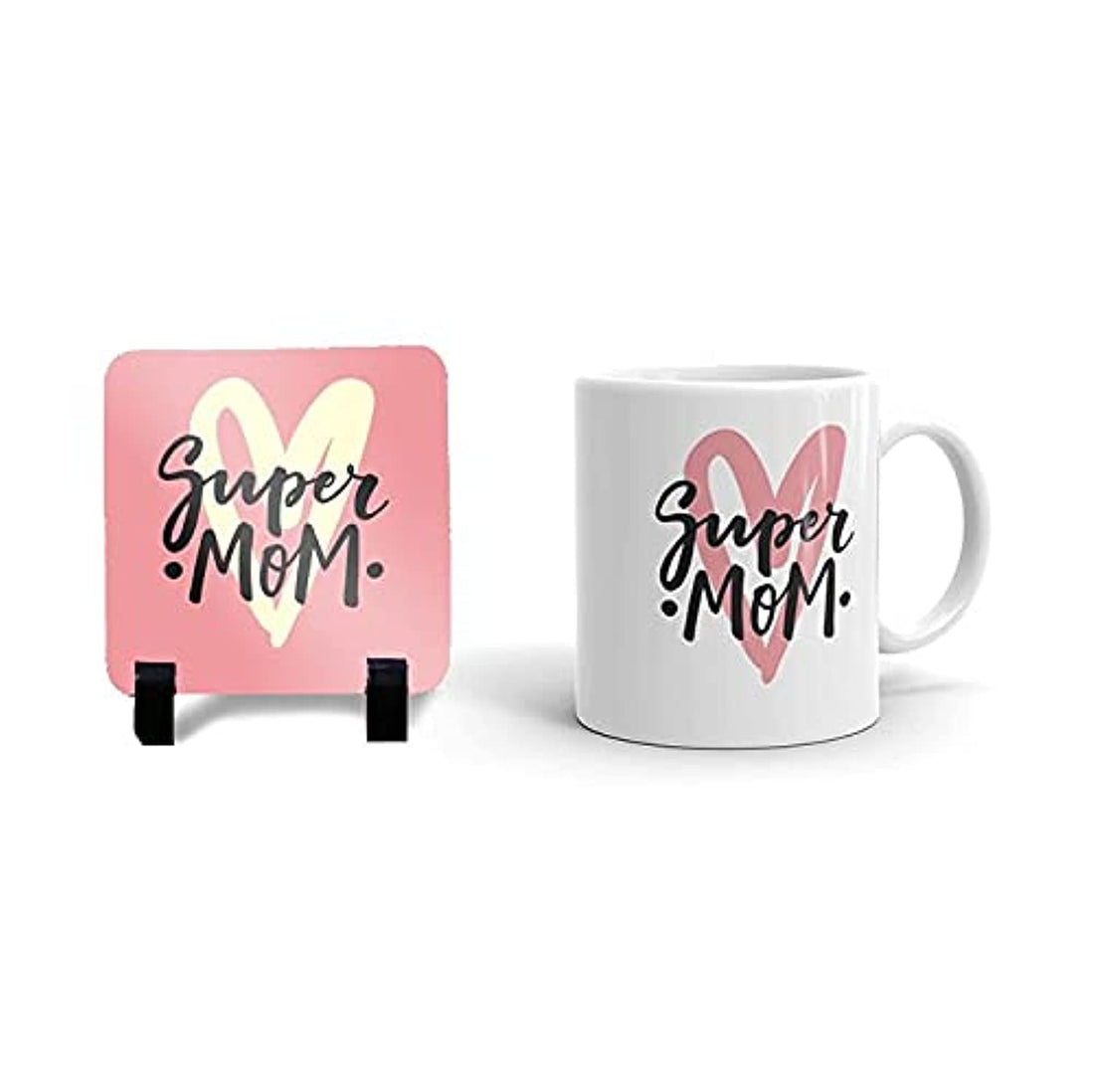 SPADE-Printing Mother's Day Mug with Coaster - Super Mom - Spade Pattern - Porcelain - 1 Piece