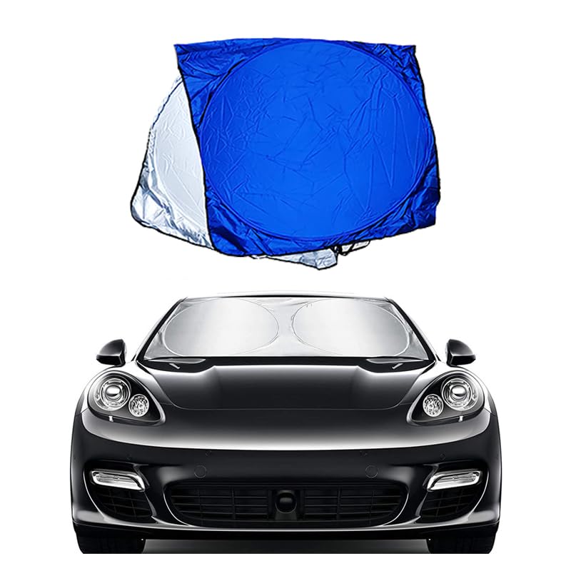 KaberTrade Car Windshield Sun Shade Car Windshield Sun Shade Car Windshield Sun Visor Protector for Car Windshield (Round Face Silver and Blue Face, 150 * 70cm, Code:5556) - KaberTrade