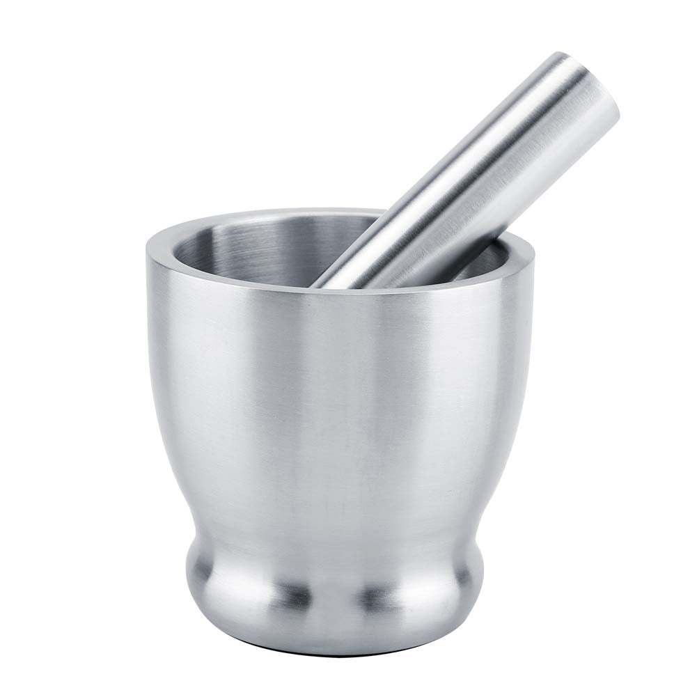 Stainless Steel Mortar and Pestle with Brush,Pill Crusher,Spice Grinder,Herb Bowl,Pesto Powder
