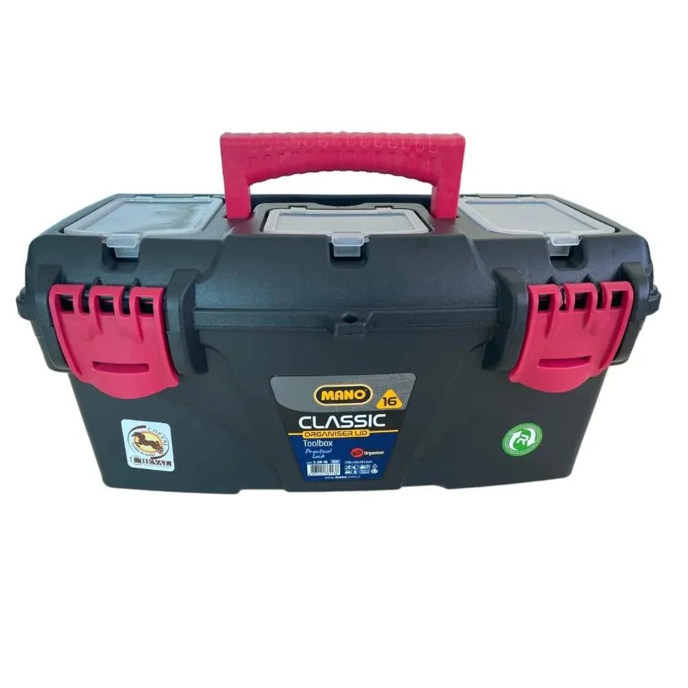 MANO Classic Tool Box with Organizer, 16", Grey and Pink