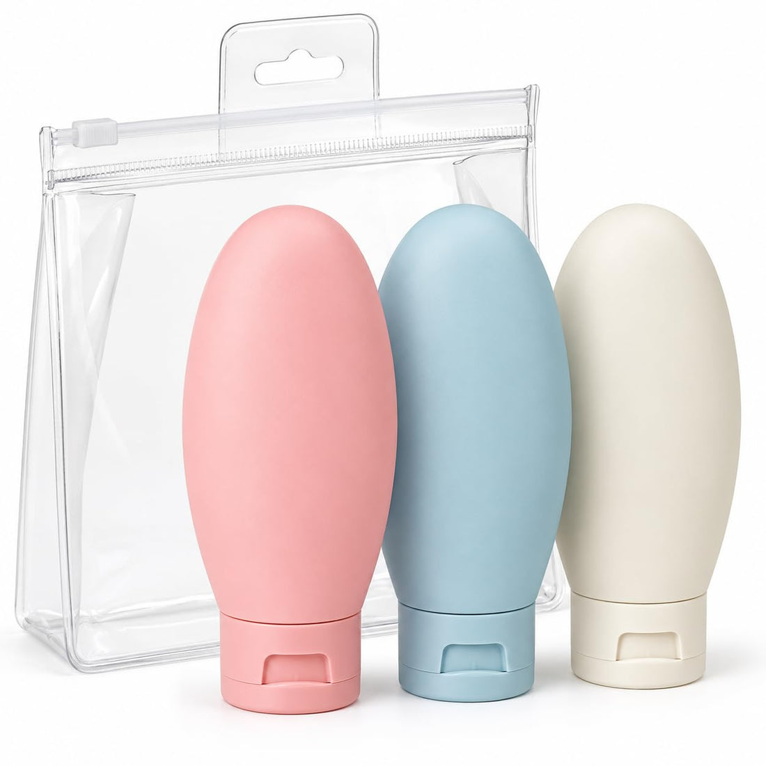 DDUP 3 Pcs Travel Bottles Set,60ML Travel Bottles & Containers,Small Mini Empty Plastic Squeeze Bottles for Travel Toiletries,Shampoo and Conditioner with Storage Bag.(Multicolor)