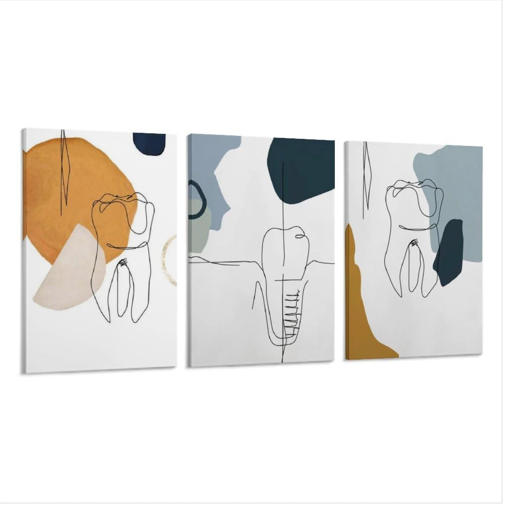 MHSRTRAC Dental Wall Art Medical Office Decor Line Teeth Posters Tooth Prints Mouth Dentists Pictures Clinic Room Decor Doctor Present Nurse Day Gift Ready to Hang