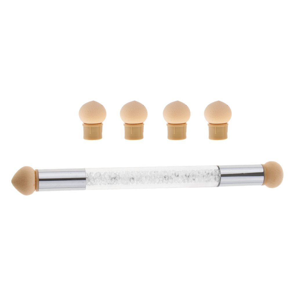 Shlobal Nail Art Brush, Dual Tipped Ombre Nail Art Sponge Brush for DIY Gradient Blooming UV Gel Nails - White