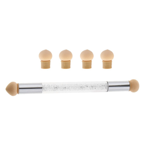 Shlobal Nail Art Brush, Dual Tipped Ombre Nail Art Sponge Brush for DIY Gradient Blooming UV Gel Nails - White