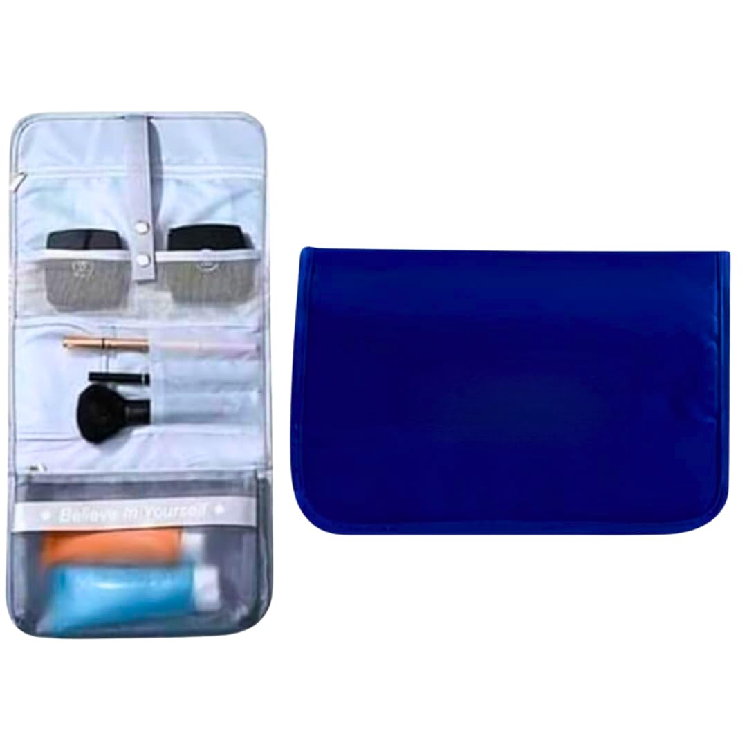 Foldable Travel Toiletry Bag Hanging Cosmetic Bag Men Portable Kit Organizer, Makeup Case for Women Organizing And Arranging Makeup Tools, Cosmetics, And Accessories - Hanging Feature (Navy Blue)