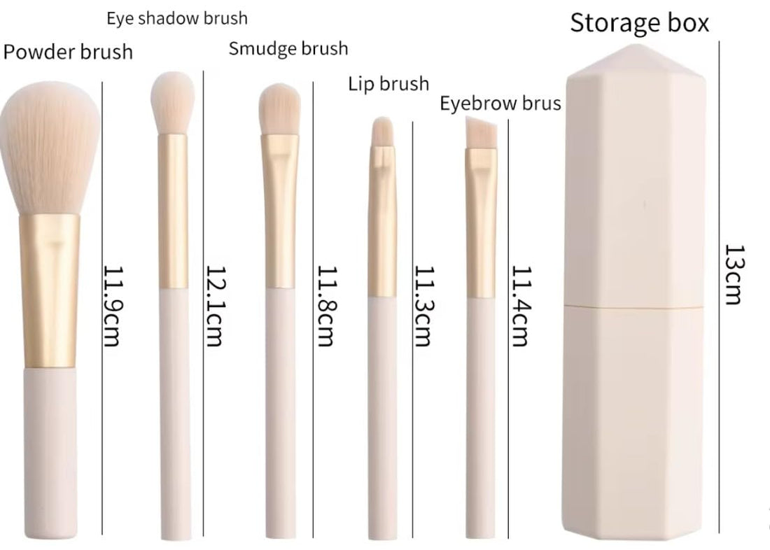 Makeup Brush MEDIUM Set 5Pcs, Premium Synthetic Foundation Concealers Powder Blush Blending AND CONCEALER Makeup Brush Set Face Eye Shadows Angled Eyeliner-pink or beige color -with cover