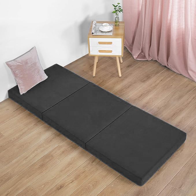 Folding Floor Mattress – Compact & Portable Guest Bed for Home, Travel & Camping | 3-Panel Design, 180x60x10 cm – Space-Saving, Comfortable & Easy to Store | Dark Grey | Sleeping Mat