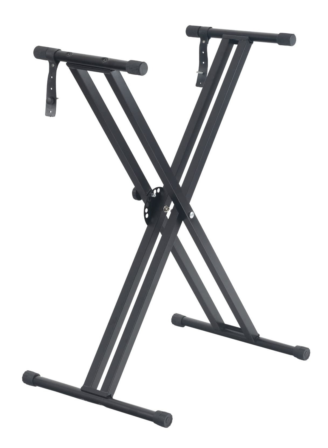 Funkey Double bar keyboard stand, X-frame, reliable quick release, non-slip rubber sleeves, foldable tripod, sturdy holding straps included.