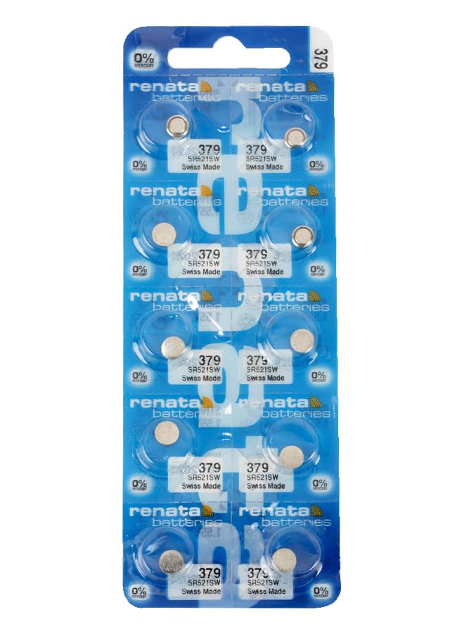 RENATA WRIST WATCH BATTERY - Swiss made, button cell 1.55V, Renata long life, strap (10 pieces) 379-3, SR521SW