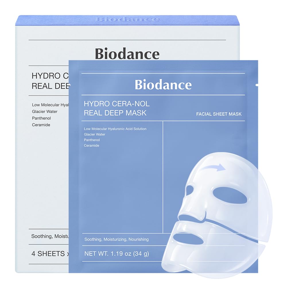 BIODANCE Hydro Cera-nol Real Deep Mask, Overnight Hydrogel Mask, Soothing, Moisturizing, Nourishing, 1.19oz(34g) x 4ea