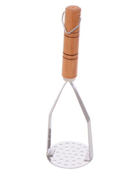 Potato Masher with Wooden Handle, Stainless Steel Perforated Head, Kitchen Tool