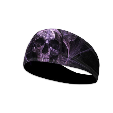 Headbands for Men Cool Skulls Print Sweatbands for Sport Workout, Purple Skeleton Smog Polyester Running Head Band Black Gothic