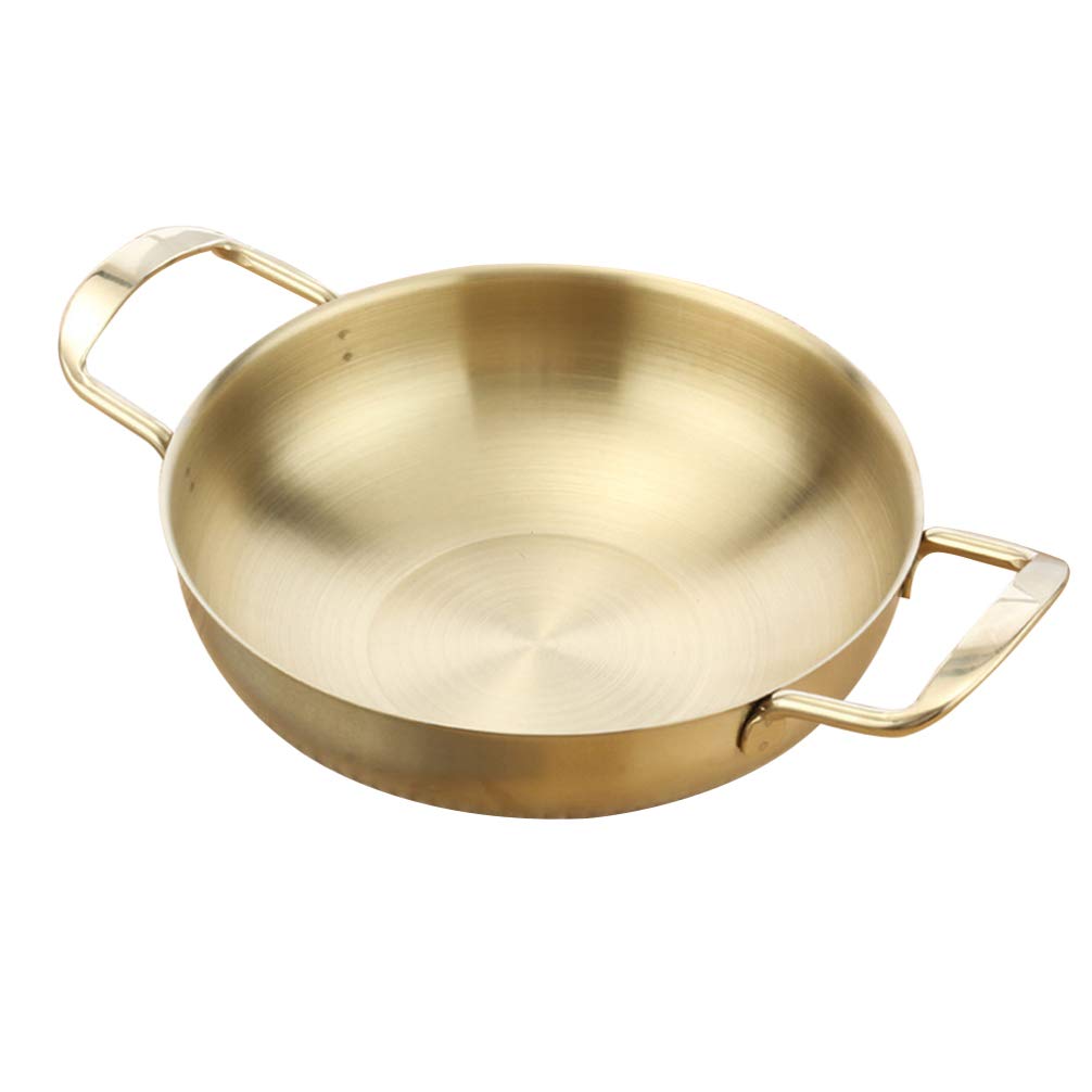 PRETYZOOM stainless steel pan skillet carbon frying pans wok with lid non sticking searing- Mini Chefs Classic Stainless Steel Everyday Pan Cookware- Inner Diameter 20cm (Golden)