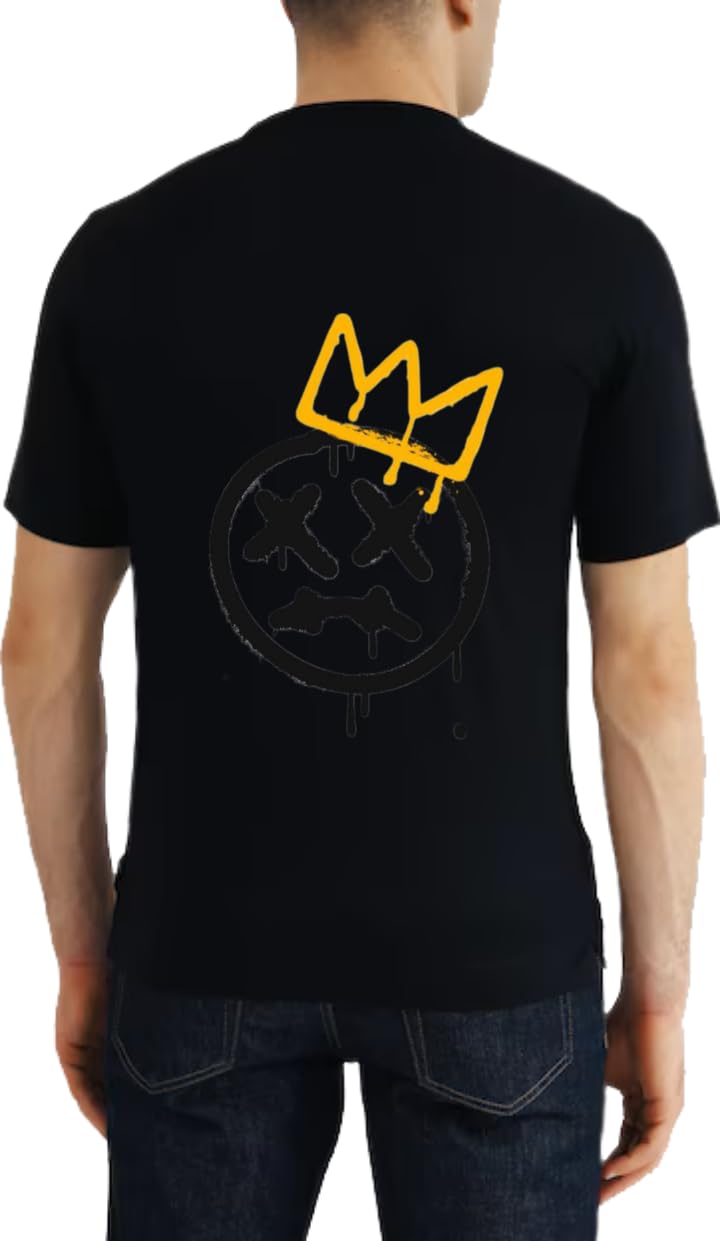 Graffiti Smiley Face Crown T-shirt back Black