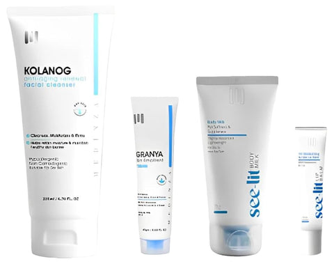 kolanog cleanser for dry skin-Granya moisturizing cream- see-lit lip balm- Body Milk see-lit