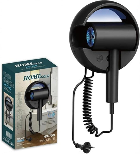 Hair Dryer 3000W Wall Mounted Ionic Blow Dryer for Bathroom and Hotel, Constant Temperature, Low Noise, Blue Light Indicator, Copper Motor, HG-700