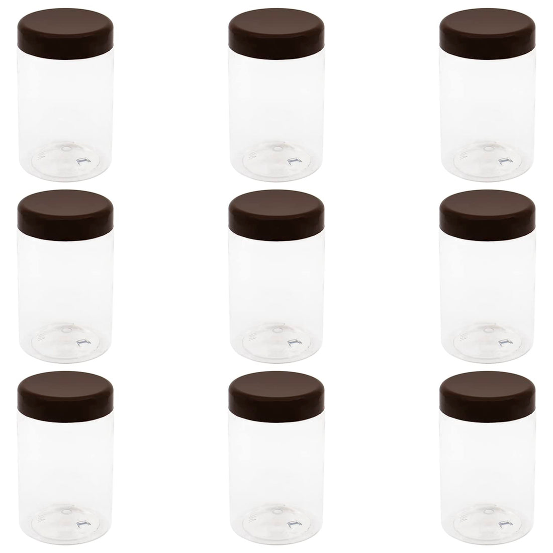 Artistic 10-Piece 300ml Round Plastic Jars - Brown Lids - Leak Resistant, Durable, Refrigerator Safe, Lightweight - Minimalist Style - Perfect for Travel, Storage, Kitchen Organization