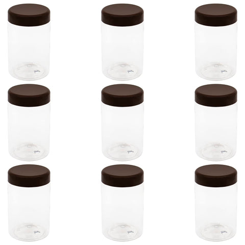 Artistic 10-Piece 300ml Round Plastic Jars - Brown Lids - Leak Resistant, Durable, Refrigerator Safe, Lightweight - Minimalist Style - Perfect for Travel, Storage, Kitchen Organization