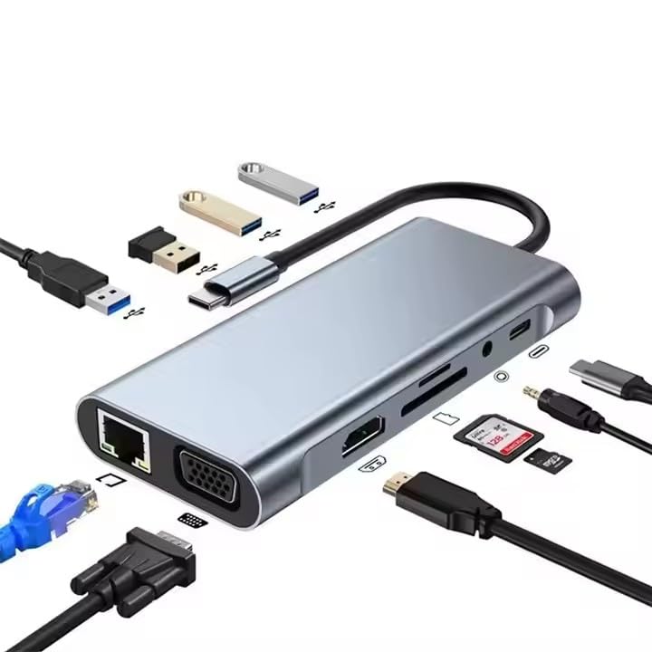 11-in-1 USB-C Hub | Multiport Docking Station with HDMI, VGA, LAN, USB 3.0 & Card Reade