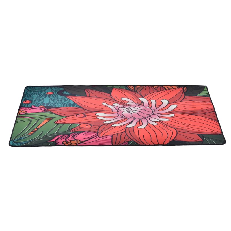 Rubber Large Rectangle Waterproof Gaming Mouse Pad Containing Non Slip Base With Flower Print Design And Comfortable Play For Computer 90X40Cm - Multicolor