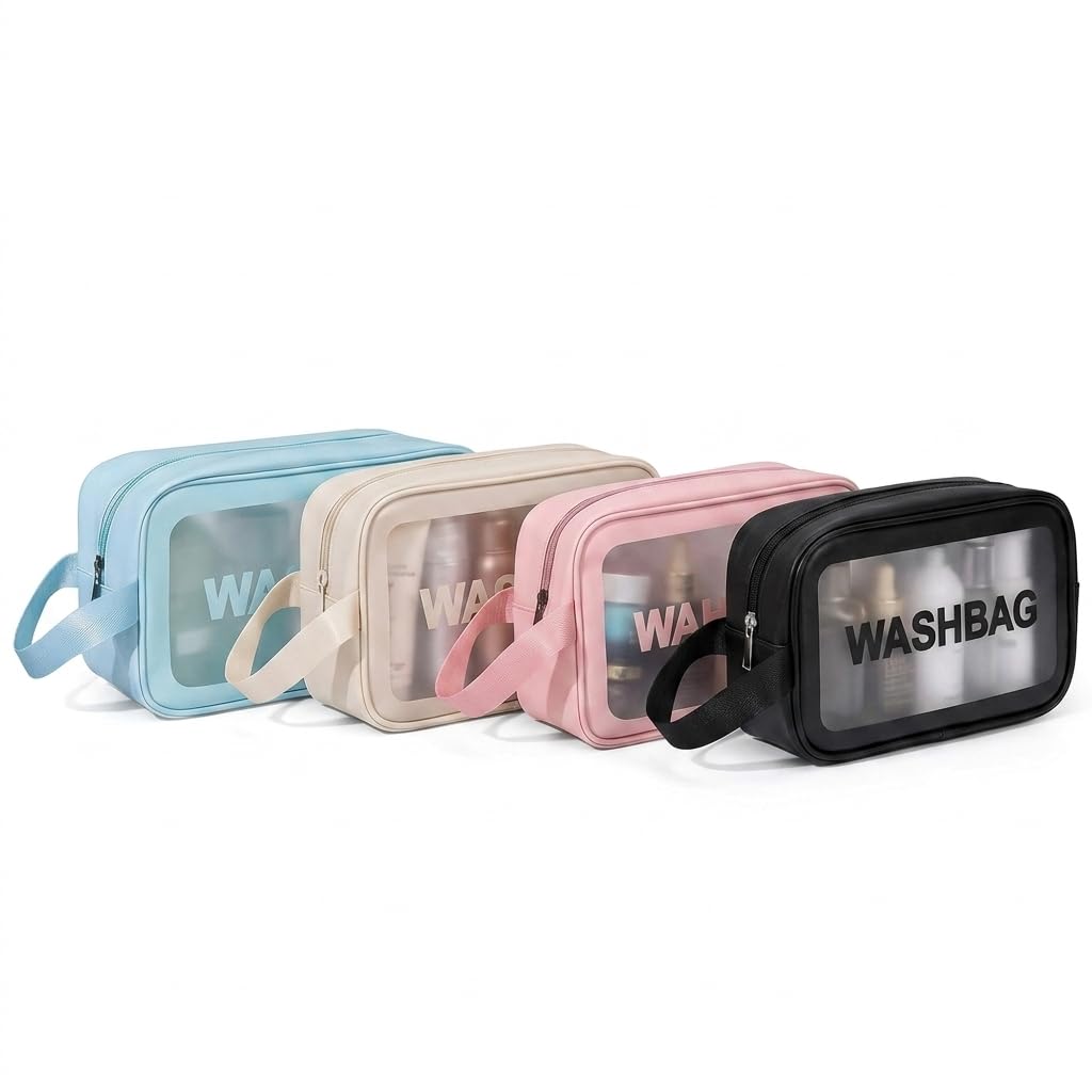 Clear Cosmetic Bag with Clear Window, Medium Size, 26x15x10cm, Hand Handle, Travel and Organization