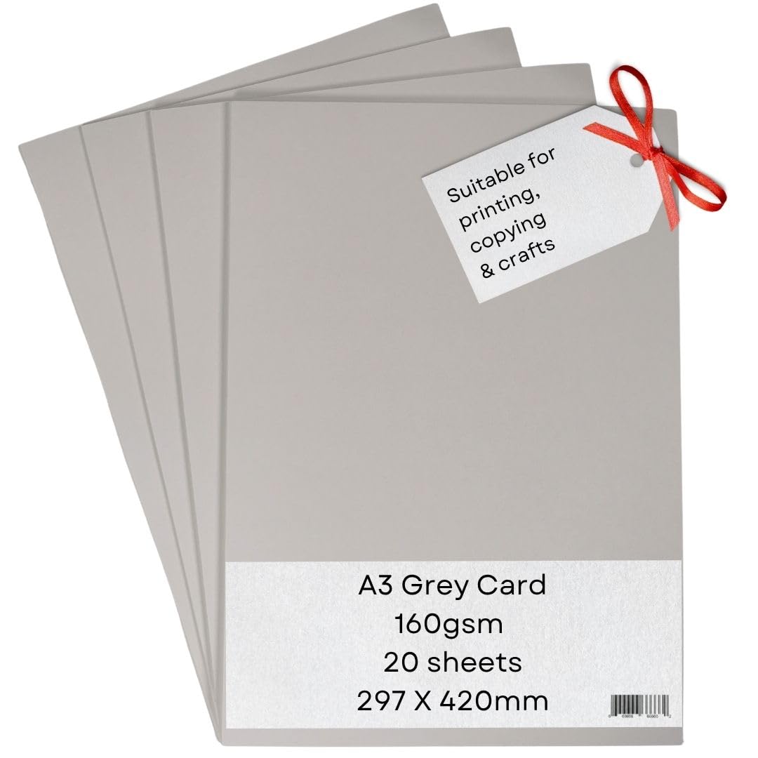 A3 Grey Printer - 180gsm 20 Sheets - Coloured Craft - Suitable for Craft, Printing, Copying, Photocopiers