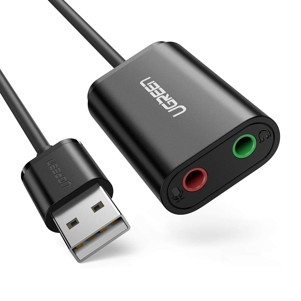 UGREEN External Sound Card 3.5mm to USB Audio Adapter Sound Card Mic USB Adapter usb to 3.5mm 2 in 1 Jack adapter Compatible with Windows, Mac OS, Linux,Android,PC, Laptop, Desktop, Switch,PS5 - Black
